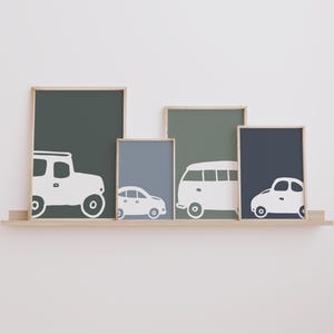Auto Wand Kunst 4er Set, Minimalistische Fahrzeug Drucke, Jungen Transport Zimmer Dekor, Auto Kinderzimmer Poster, Digital Download
