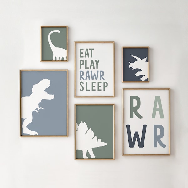 Dinosaur Nursery Art Prints: Playroom Decor Set of 6 (Digital Download)