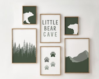 Woodland Nursery Art Prints: Rustic Bear Theme (Digital Download)