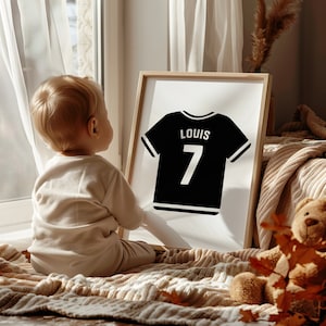 Camisa de futebol com nome personalizado, personalize com nome, número e cor, arte personalizada, decoração de quarto esportivo, impressão de berçário, arte de parede para crianças