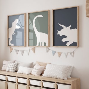 Set Of 3 Dinosaur Prints, T-Rex Print, Triceratops Poster, Brachiosaurus, Dinosaur Wall Decor, Baby Boy Decor