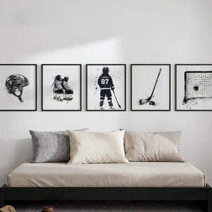 Personalized Hockey Wall Art, Custom Name & Number Watercolor Print, Build Your Own Set of 3 4 or 5 Posters, Boys Hockey Room Decor Gift imagem 5
