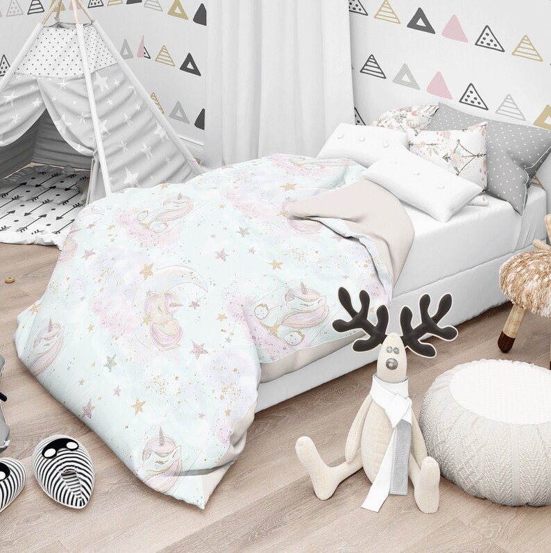 Girl Duvet Cover Toddler Bedding Girl Moon And Stars Duvet Etsy