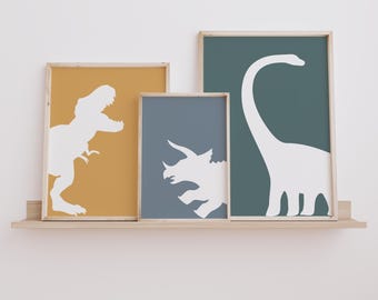 Dinosaur Prints: Boys Room Wall Art, Set of 3 (Digital Download)