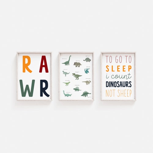 Dinosaur Prints Toddler Wall Art Kids Room Wall Decor Set Etsy