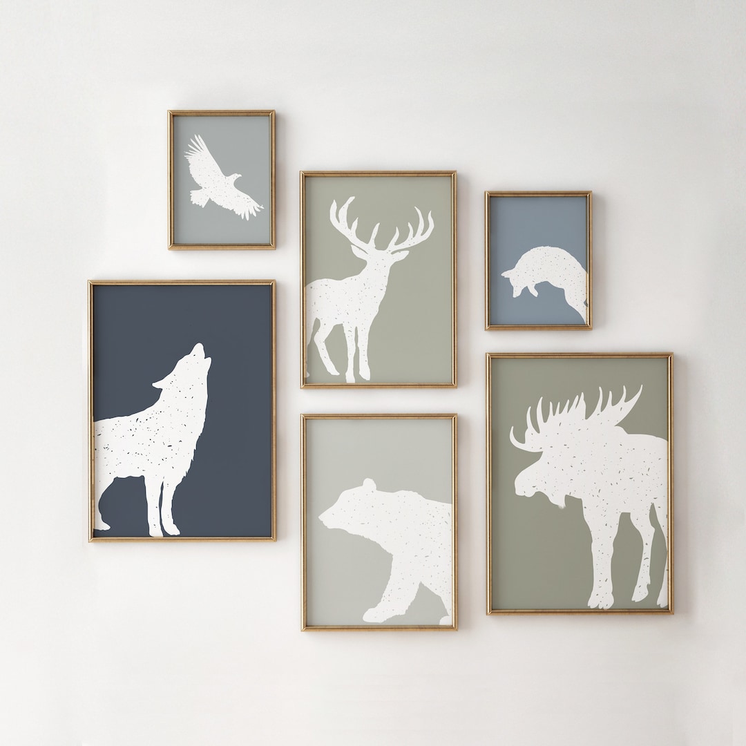 Set of 6 Forest Animal Prints, Woodland Nursery Wall Art, Green Nursery ...