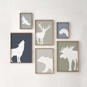 Set von 6 Waldtieren, Wald Poster, Waldposter, Waldposter, Waldposter, Waldposter, Bär, Wolf, Elch, Hirsch, Adler, Fuchs, zum sofortigen Download