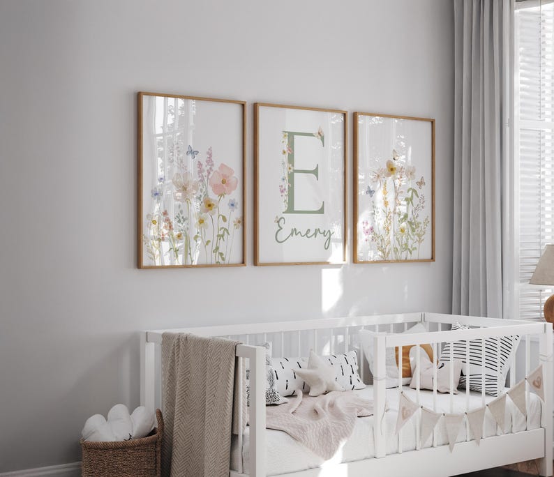 Personalized Wildflower Nursery Wall Art Set of 3 Prints - Etsy