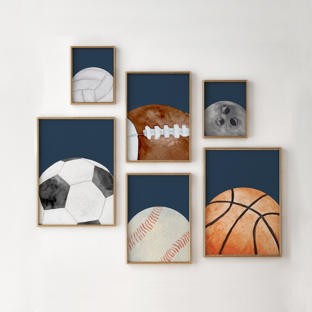 Nursery Art Sports, Boys Wall Art, Set of 6 Ball Prints, Sport Decor