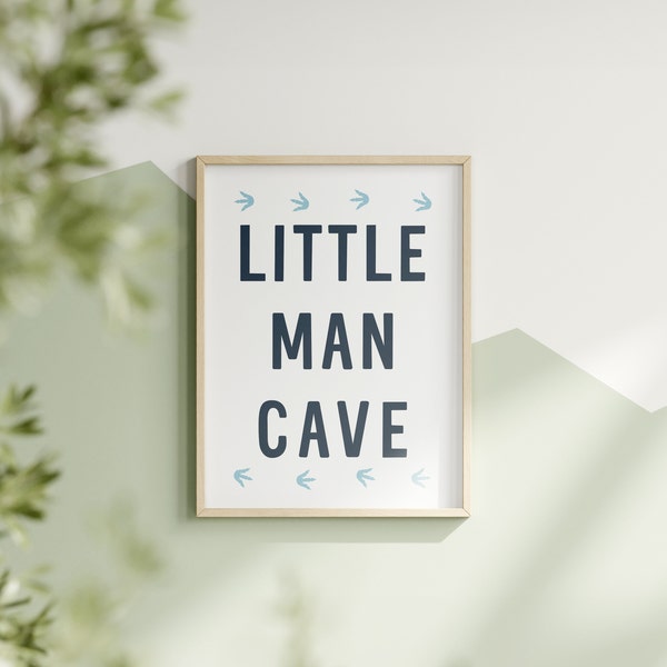 Little Man Cave Navy Print, Printable Wall Art, Dinosaur Decor, Boys Room Wall Art, Nursery Prints