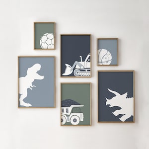 Dinosaur & Truck Prints: Boys Bedroom Wall Art Set (Digital Download)
