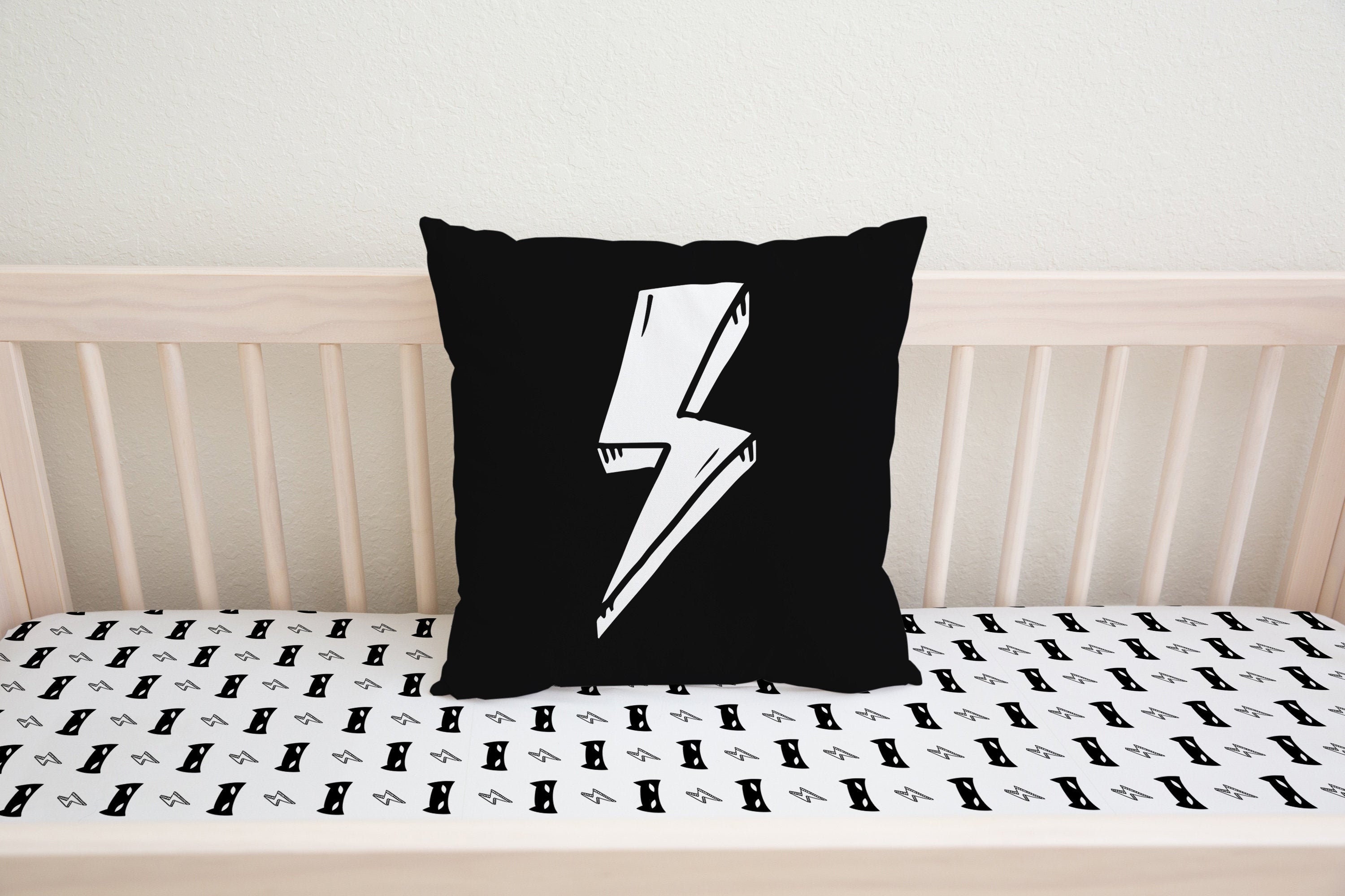 Lightning Bolt Pillowcase Black Pillow Cover Monochrome Etsy