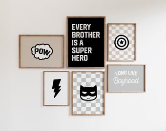 Set of 6 Superhero Prints, Superhero Decor, Superhero Gallery Wall Art, Nursery Wall Art, Toddler Wall Art, Instant Download
