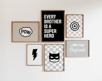 Superhero Nursery Prints: Set of 6 Gallery Wall Art (Instant Download)