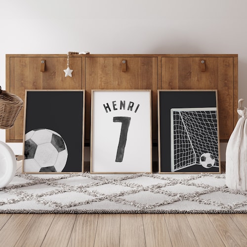 Soccer Football Wall Art - 3 Piece Black & Red Canvas Prints 12x16 Inches