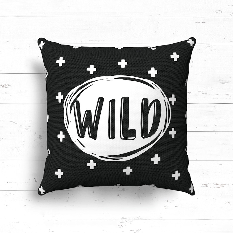 Kid throw pillow Black and white pillow Toddler pillowcase Nursery decor boy Monochrome nursery