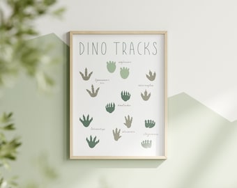 Dino Tracks, Green Shades Wall Art, Arte de pared de dinosaurios, Impresión de dinosaurios, Impresión digital, Vivero imprimible