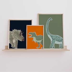 Dinosaurs wall art, Set of 3 nursery printables, T Rex, Triceratops, Brontosaurus Poster, Dino prints, Nursery wall art, Digital Download