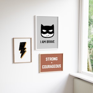 Arte mural de superhéroes, juego de 3 láminas, decoración de superhéroes, afirmaciones para niños, decoración de habitación infantil, arte mural para niños pequeños, descarga instantánea