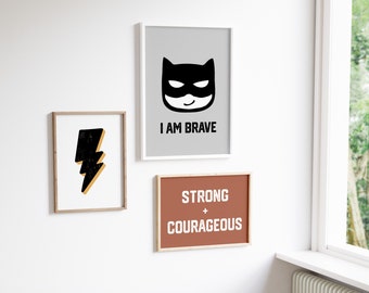 Superhero Wall Art, Set of 3 Prints, Superhero Decor, Affirmations for Kids, Boys Room Decor, Toddler Wall Art, Instant Download