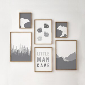 Bear Nursery Decor, Set of 6 Prints, Woodland Nursery Gray, Mountain ...