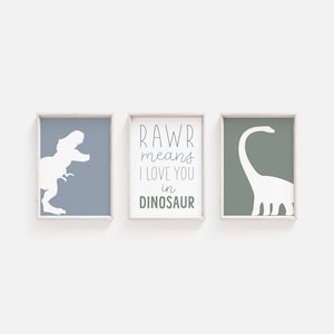 Dinosaur Wall Art, Set Of 3 Prints, T-Rex Print, Brontosaurus Poster, Dino Wall Decor, Nursery Printables