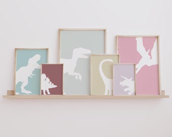 Girl Dinosaur Silhouette Prints: Nursery Wall Art (Digital Download)