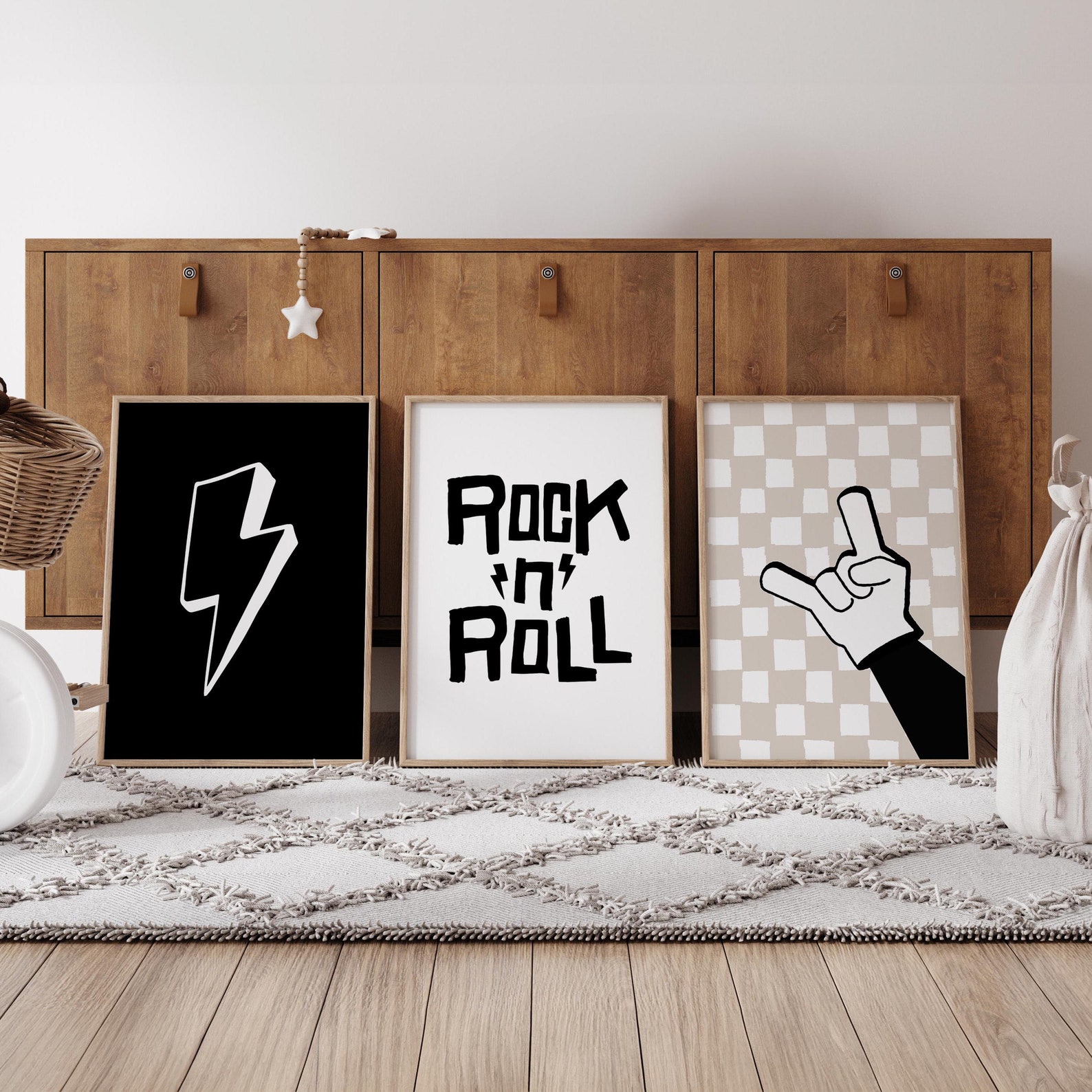 Rock and Roll Wall Art Prints: Oatmeal & Black Decor (digital Download