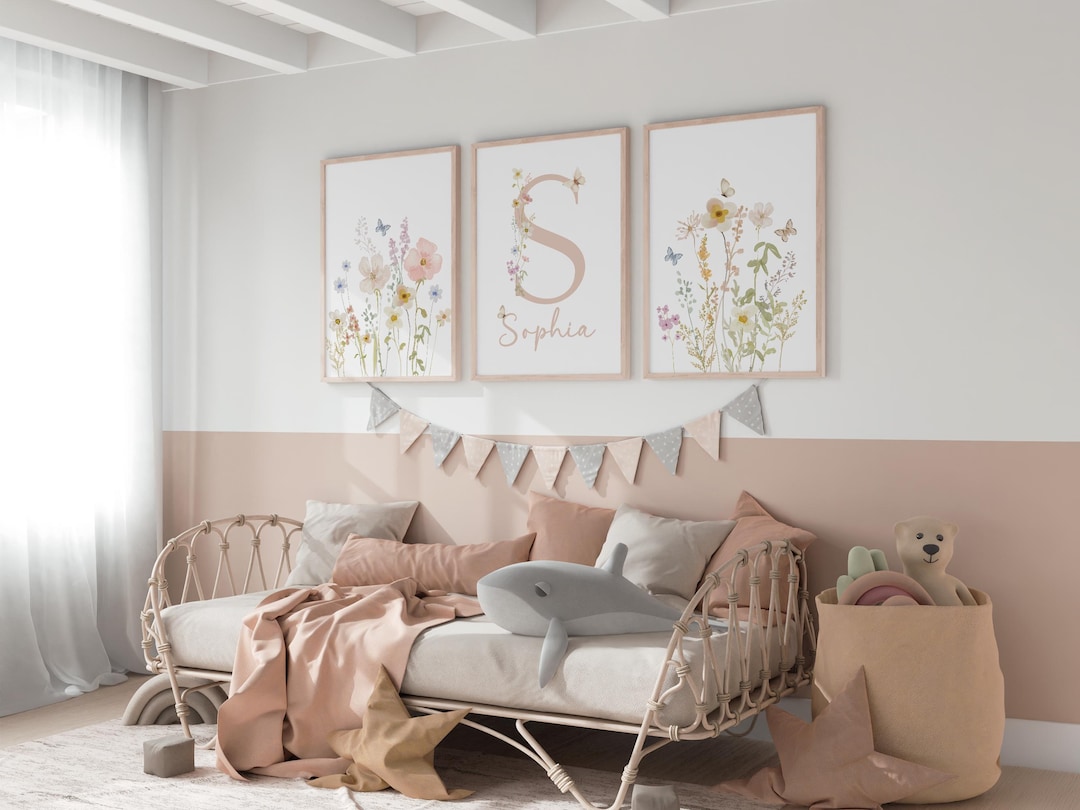 Personalized Wildflower Nursery Wall Art Set of 3 Prints - Etsy