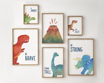 Set of 6 Dinosaur Nursery Print, Baby Room Wall Art, Dino Playroom Decor, Dinosaur Prints, Kids Room Decor, Dinosaur Art, Dino Printables