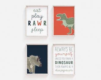Kleinkind Dinosaurier Drucke, 4er Set Dinosaurier Printables, Dino Dekor, Spielzimmer Wandkunst, Kinder Wanddekor, digitale Dateien