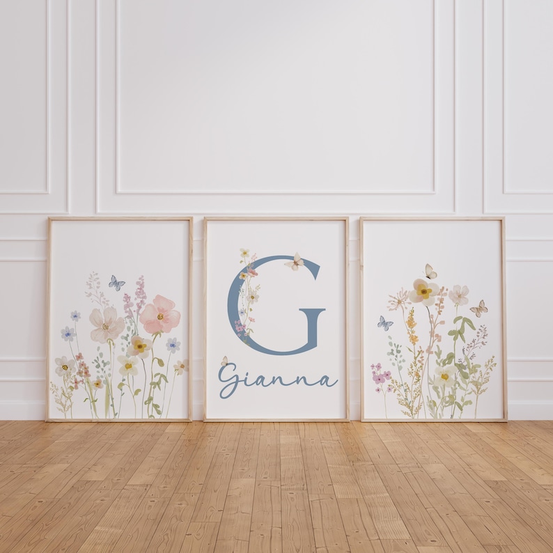 Personalized Wildflower Nursery Wall Art Set of 3 Prints - Etsy