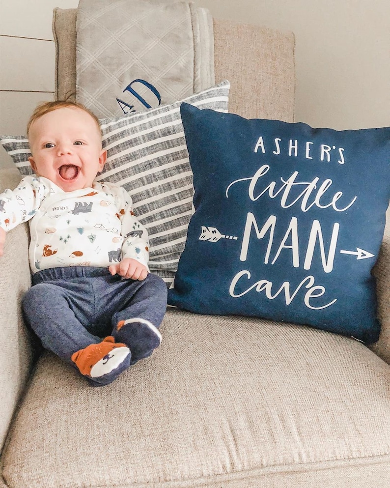 Personalized Pillow Case Little Man Cave Nursery Decor Boy Etsy