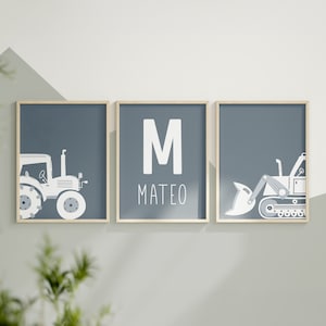 Construction Truck Nursery Prints: Custom Name, Tractor, Bulldozer (Digital Download)