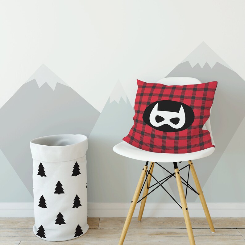 Buffalo plaid baby Farmhouse pillow Woodland boys room Woodland nursery boy Superhero pillowcase