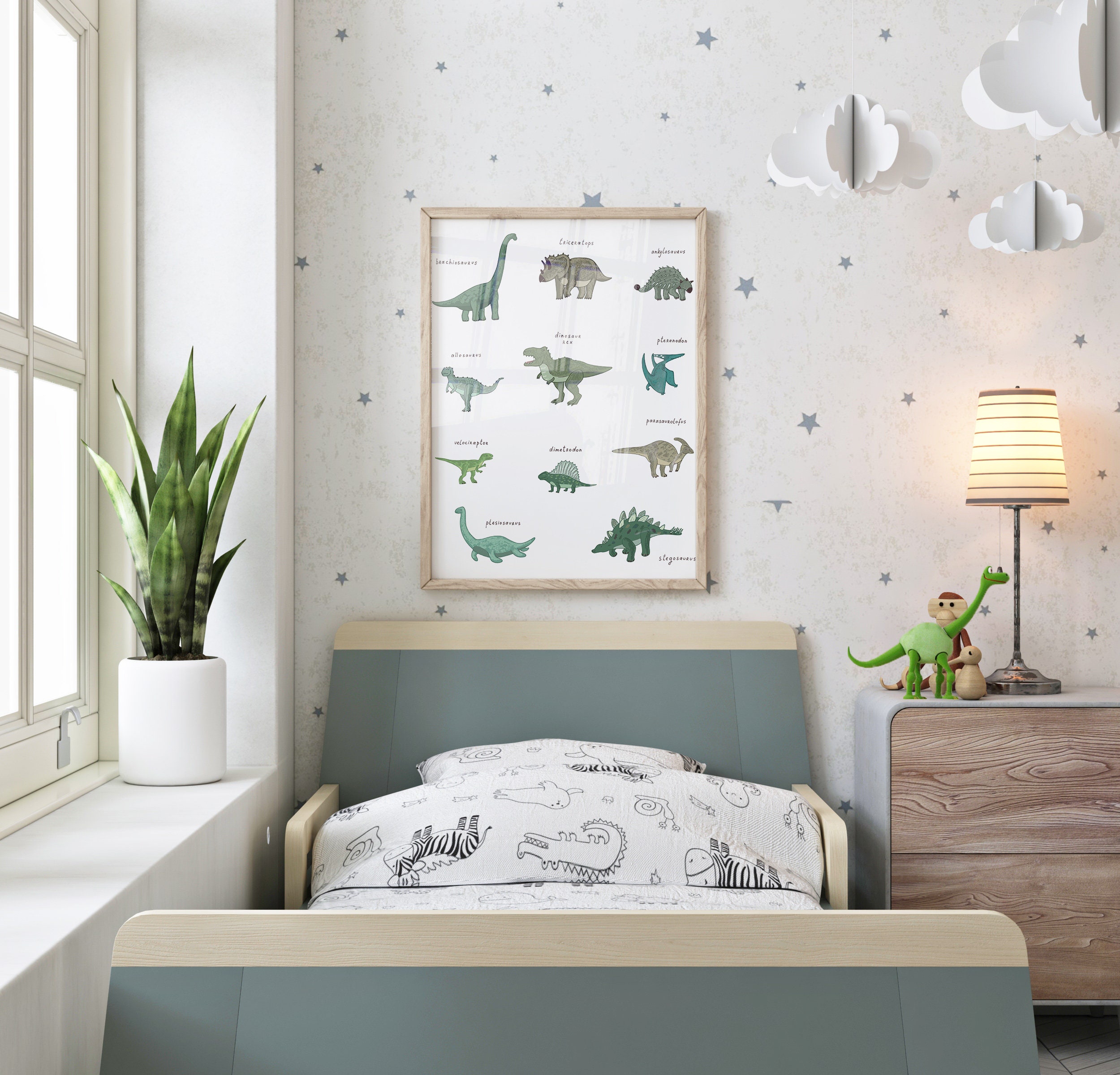 Dinosaur Bedroom Wall Art Nursery Prints Dino Printables Etsy