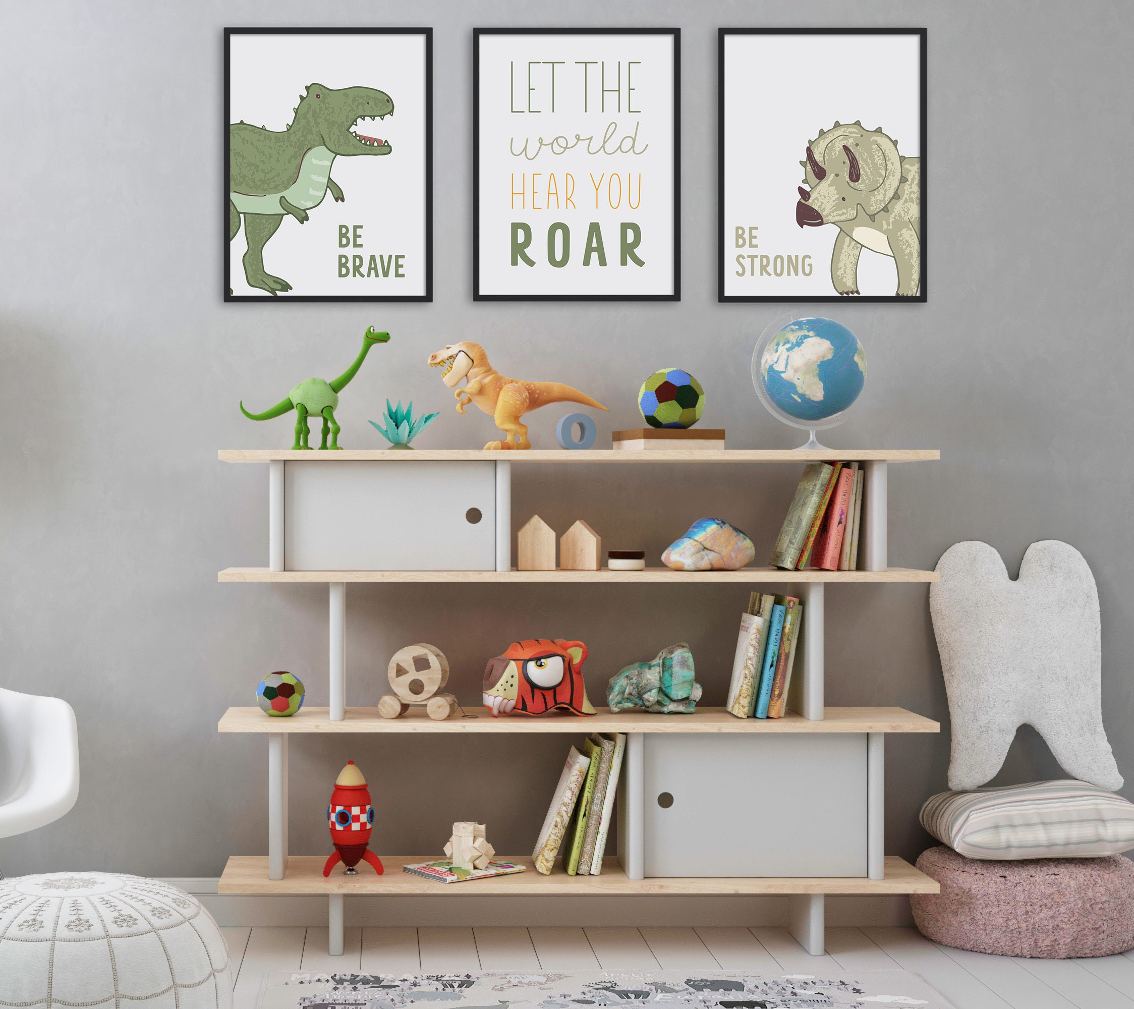 Dinosaur Wall Art Set of 3 Nursery Wall Art Prints Nursery Etsy