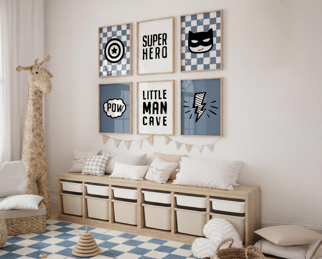 Superhero Blue Nursery Wall Art Set of 6 Printable Posters - Etsy