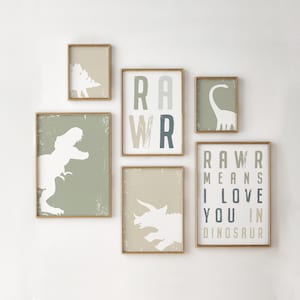 Dinosaurier Print Set von 6, Galleriewand-Set, Dinosaurier-Dekor, Kinderzimmer Wandkunst, Dinosaurier Poster, Kleinkind Wandkunst, Sofort Download