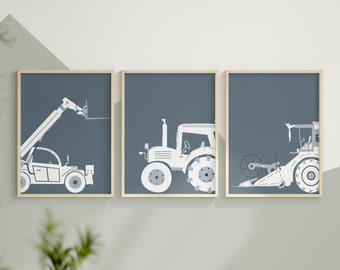 Farming Vehicles Prints, Boys Room Decor, Toddler Wall Art, Combine Print, Zoom Boom, Tractor Wall Art, Set of 3 Prints, Digital Download