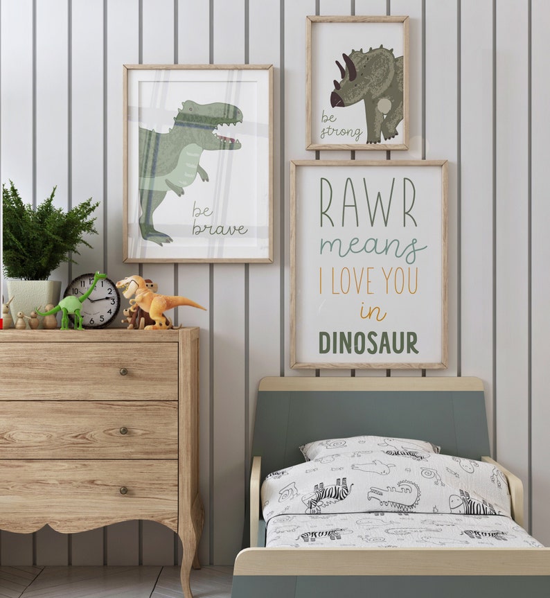 Dinosaur Wall Art Set of 3 Nursery Printables Nursery Wall - Etsy