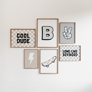 Juego de 6 impresiones de pared para galería, "Chico genial", "Rayos", "Impresiones para habitación de niño", "Carta personalizada", "Póster de patineta", "Viva la infancia", Descarga digital