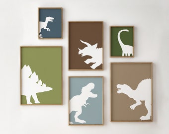 Set of 6 Dinosaur Prints, Dinosaur Nursery Wall Art, Kids Wall Decor, Toddler Room Art, Baby Boy Wall Decor, Printable Art