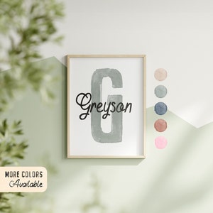 Acuarela con nombre personalizado, impresión de nombre infantil, obra de arte personalizada, inicial imprimible personalizada, impresión para guardería, impresión de nacimiento personalizada, arte mural para guardería