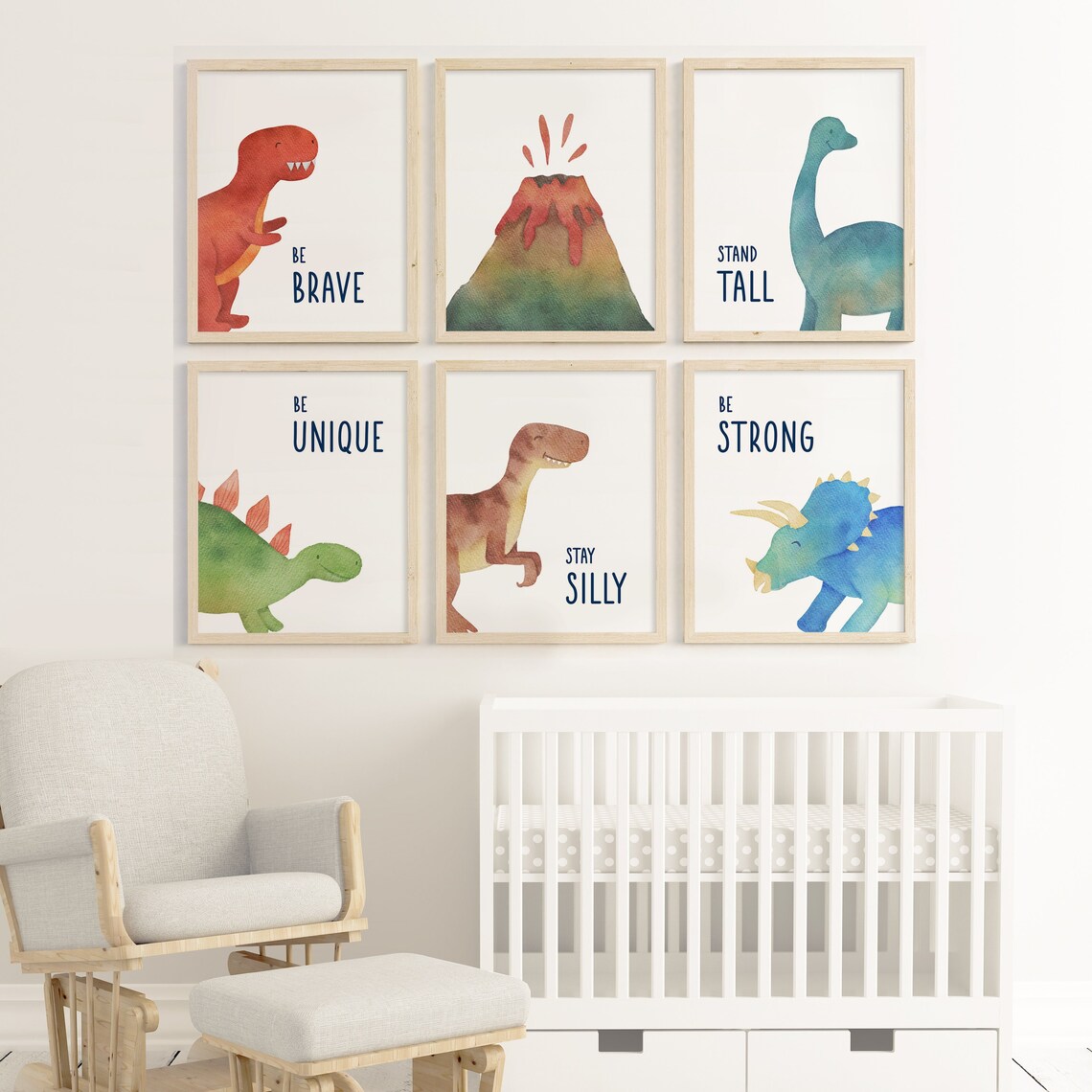 Set of 6 Dinosaur Nursery Print Baby Room Wall Art Dino | Etsy