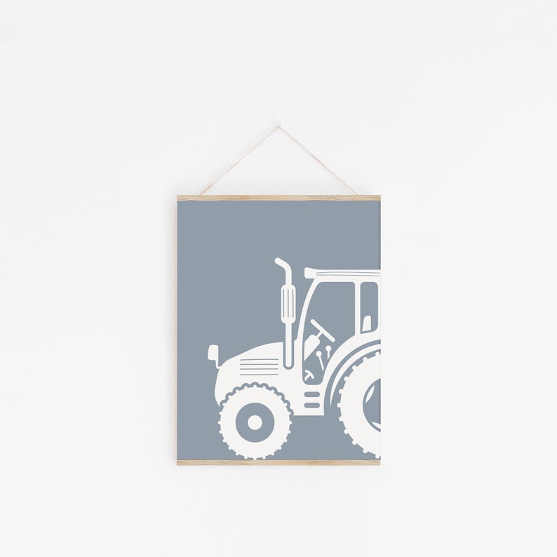 Tractor Wall Decor, Farmhouse Nursery Prints, Set of 3 Prints, Custom Name Wall Art, Tractor Wall Decor, Printable Art, Grey Color Scheme image 7