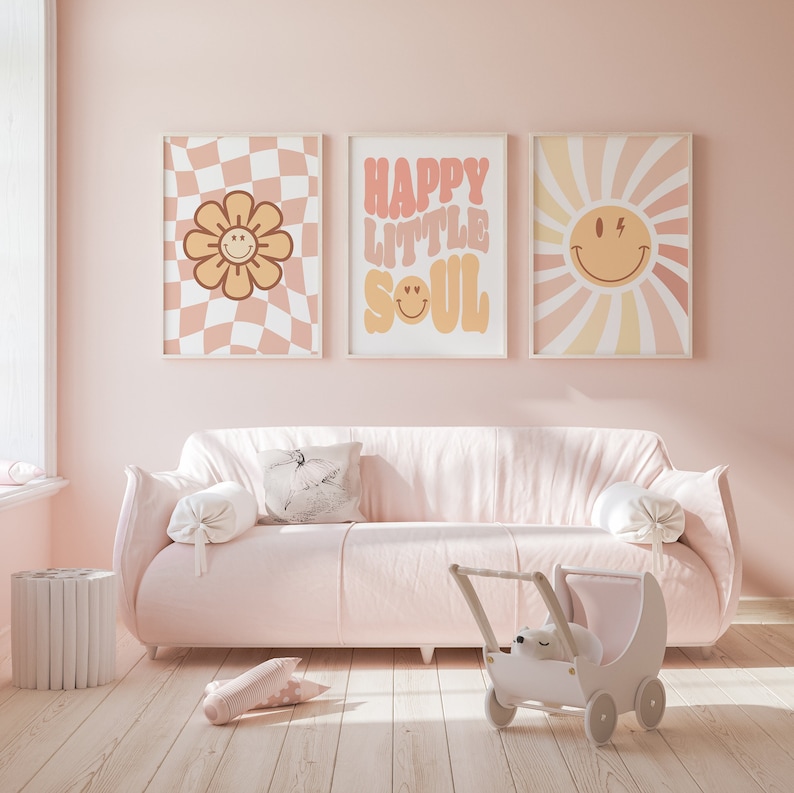 Daisy Wall Art, Girls Nursery Wall Art, Set of 3 Prints, Girls Room Decor, Groovy Nursery, Nursery Printable, Instant Download image 3