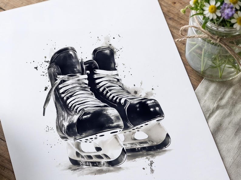 Personalized Hockey Wall Art, Custom Name & Number Watercolor Print, Build Your Own Set of 3 4 or 5 Posters, Boys Hockey Room Decor Gift imagem 10