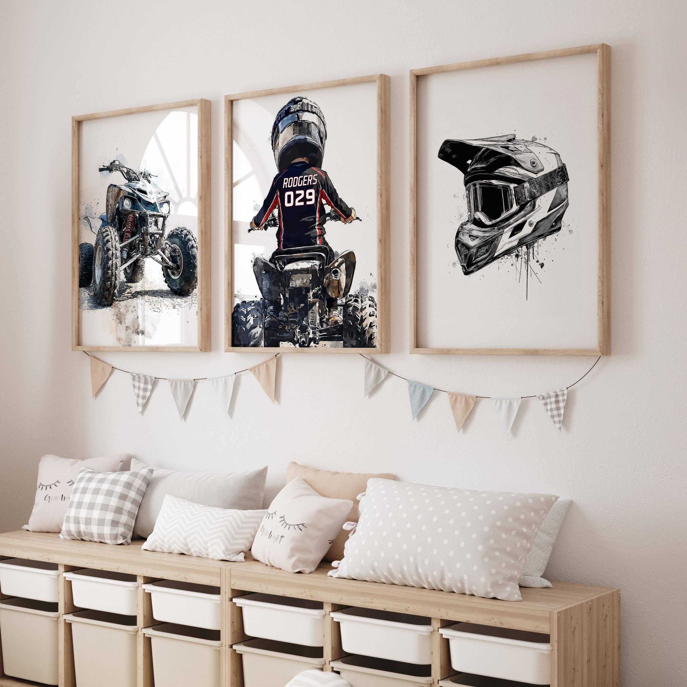 Custom Quad Bike Wall Art Set of 3, Printable ATV Rider Name and Number Decor for Kids Room, Boys Off-Road  Decor,  Digital Download