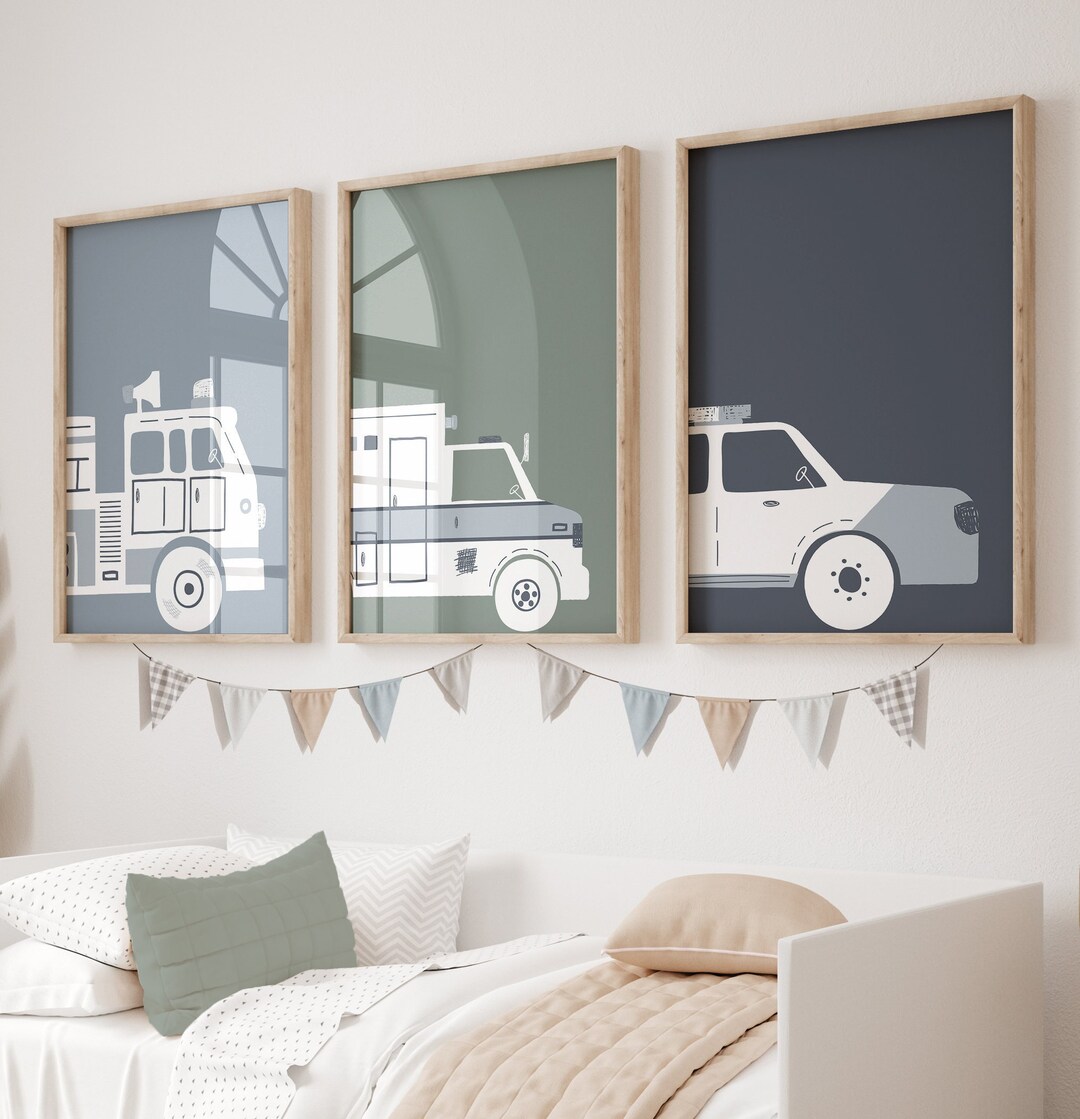 Rescue Vehicle Prints, Boys Room Decor, Emergency Vehicles ...
